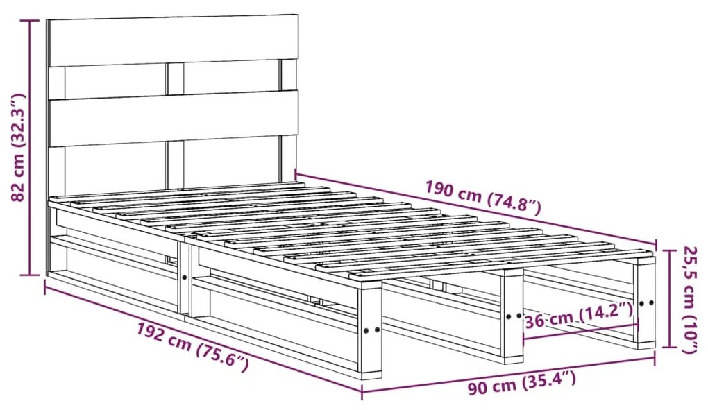 Σκελετός Κρεβατιού Χωρίς Στρώμα 90x190 εκ Μασίφ Ξύλο Πεύκου - Καφέ