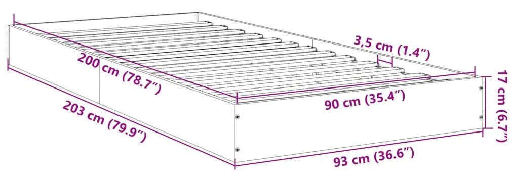 Πλαίσιο Κρεβατιού Γκρι Sonoma 90x200 εκ. Επεξεργασμένο Ξύλο - Γκρι