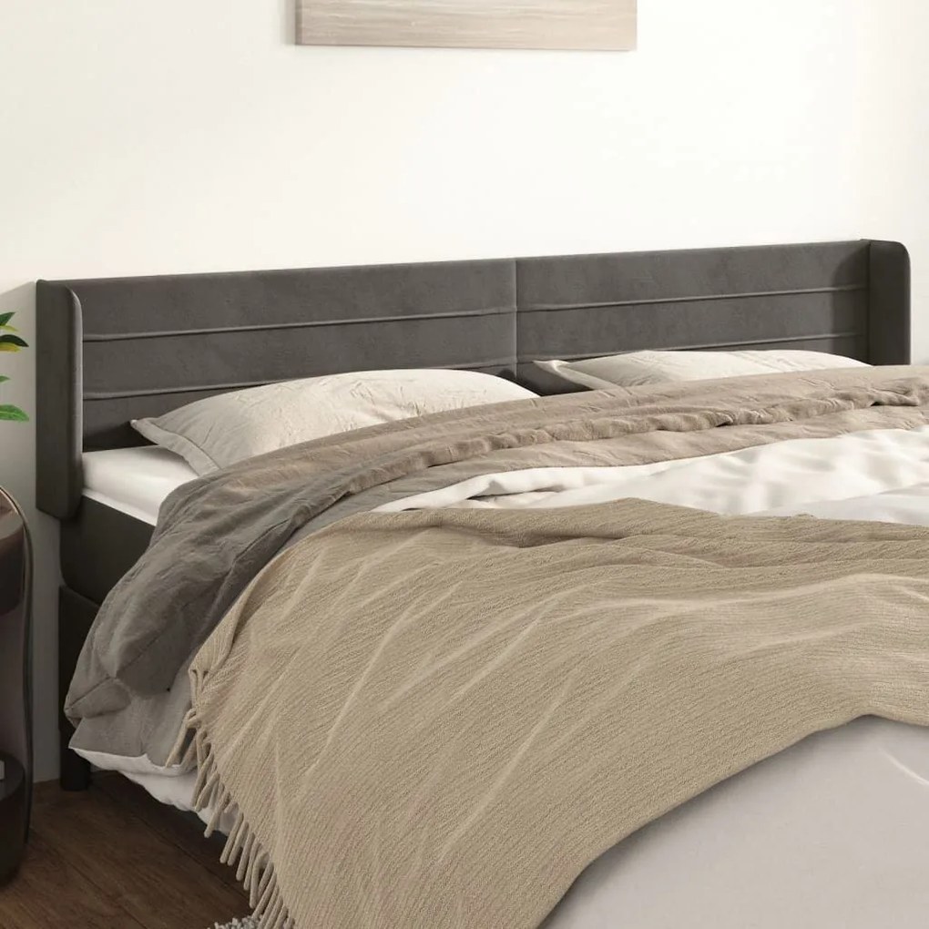 Κεφαλάρι με Πτερύγια Σκούρο Γκρι 163x16x78/88 εκ. Βελούδινο 3118963