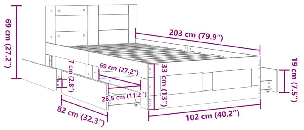 Πλαίσιο Κρεβατιού με Κεφαλάρι Καφέ Δρυς 100x200 εκ. Επεξ. Ξύλο - Καφέ