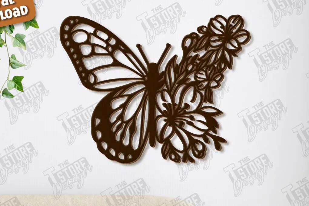 Σετ των 2 Intra απο ξύλο plywood 3mm-4mm πάχος Διακόσμηση τοίχου με πεταλούδα | Φύση Δίασταση 40x40 cm INTRAFABR-123120334