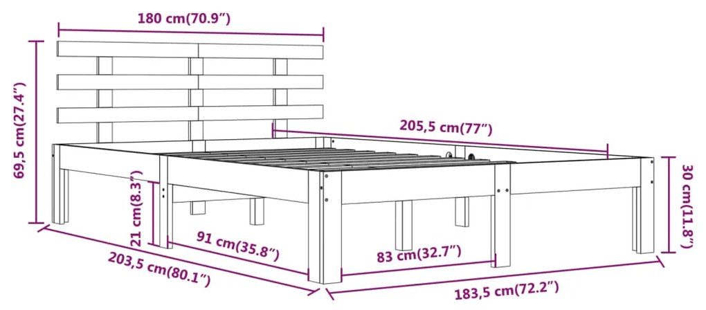 Πλαίσιο Κρεβατιού 180 x 200 εκ. Μασίφ Ξύλο Super King Size - Καφέ