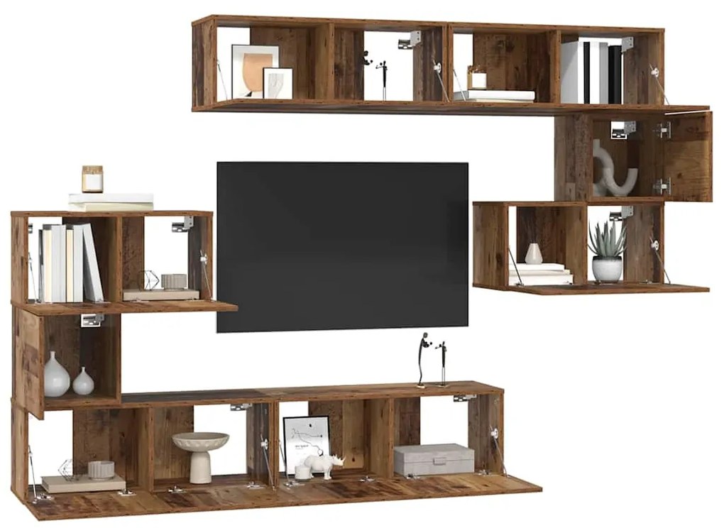 vidaXL Σετ επίπλου τηλεόρασης 8 pcs Παλαιό ξύλο 80 x 30 x 30 εκ