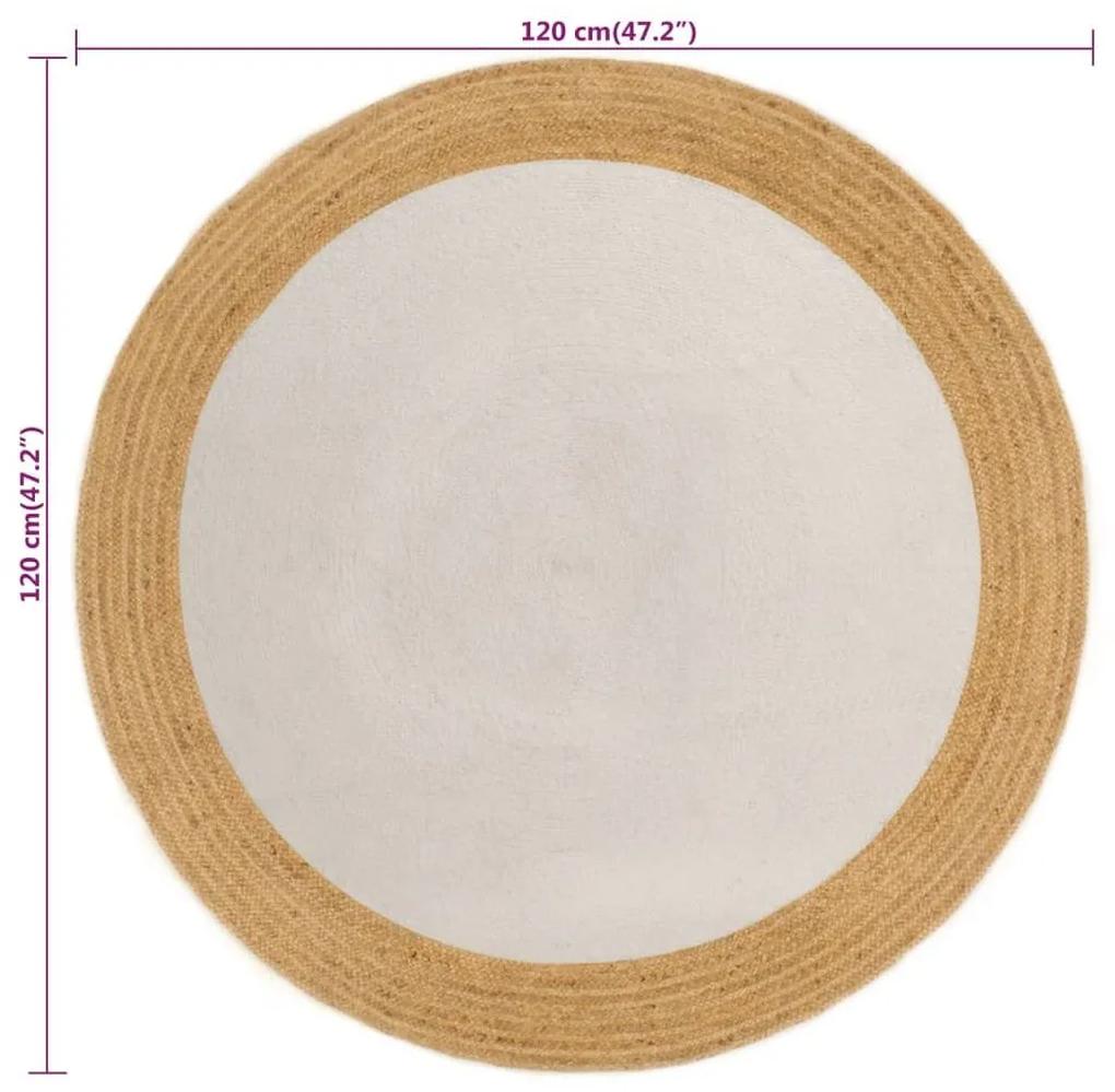 Χαλί Πλεκτό Στρογγυλό Λευκό/Φυσικό 120 εκ. από Γιούτα/Βαμβάκι - Λευκό