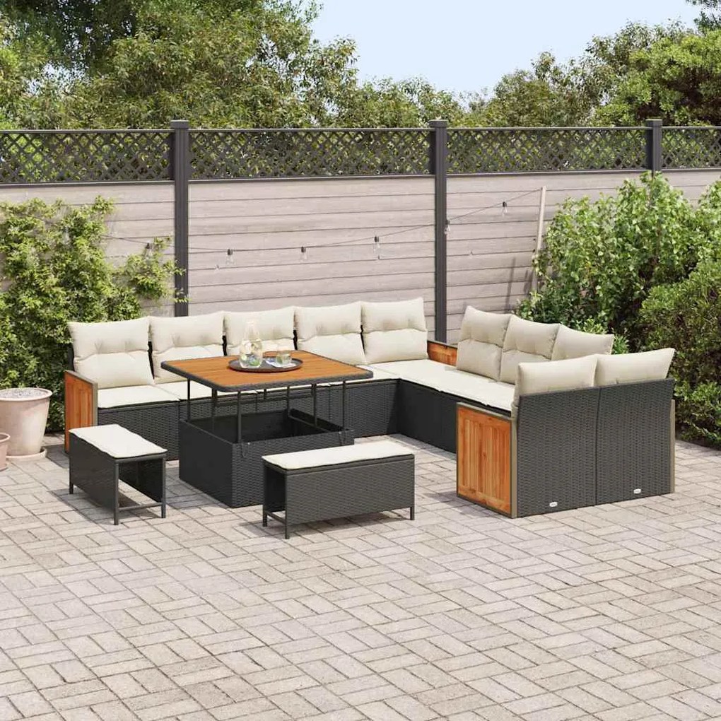 vidaXL Σετ Καναπέ Κήπου 13 pcs Μαύρο και κρεμ 100 x 100 x 71 cm