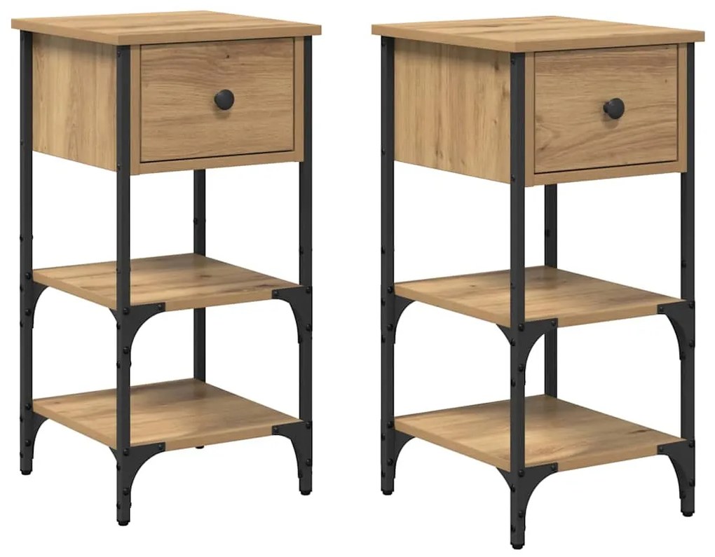 vidaXL Κομοδίνο με συρτάρι 2 pcs artisan δρυς 34 x 36 x 70 εκ