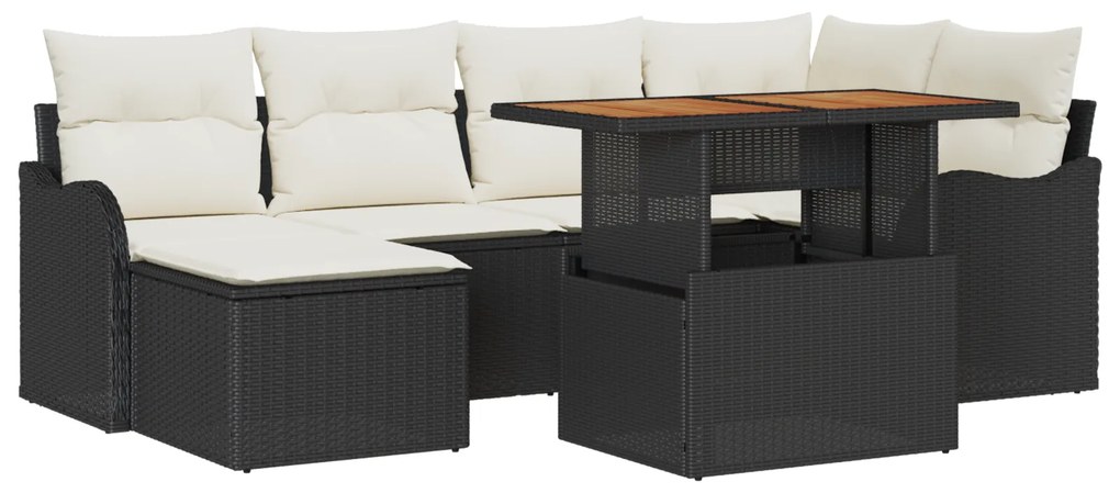 vidaXL Σετ Καναπέ Κήπου 7 Τεμαχίων με Μαξιλάρια Μαύρο Πολυρατάν Ακακία