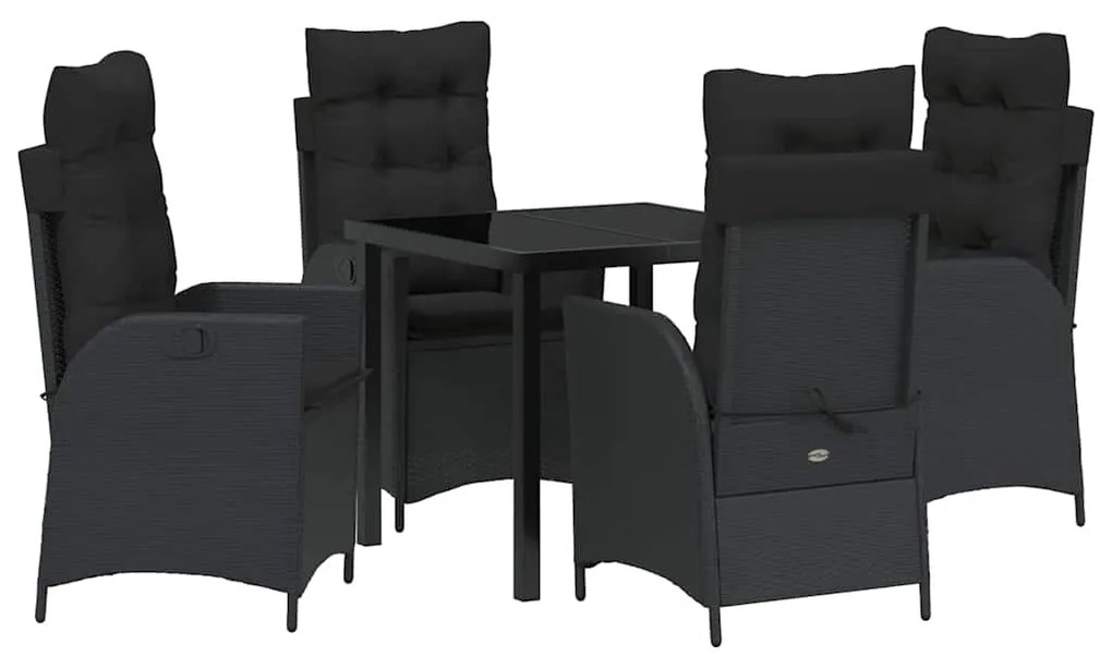 vidaXL Σέτ φαγητού για κήπο με μαξιλάρι 5 pcs Μαύρο συνθετικό ρατάν