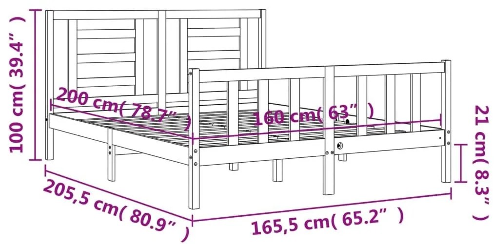 Σκελετός Κρεβατιού Χωρίς Στρώμα 160x200 εκ Μασίφ Ξύλο Πεύκου - Καφέ