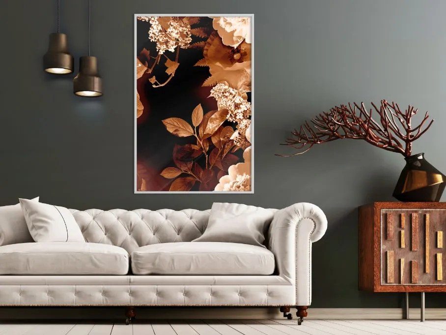 Αφίσα - Flower Decoration in Sepia - 20x30 - Χρυσό - Χωρίς πασπαρτού