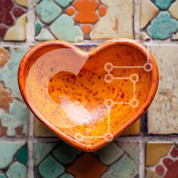 Intra Συλλεκτικό Ξύλινο Παζλ Plywood 4mm - Πορτοκαλί μπολ σε σχήμα καρδιάς σε διακοσμητικά πλακάκια Σε Ξύλινο Κουτί - Διαστάσεις: 10x10 cm – 25 κομμάτια