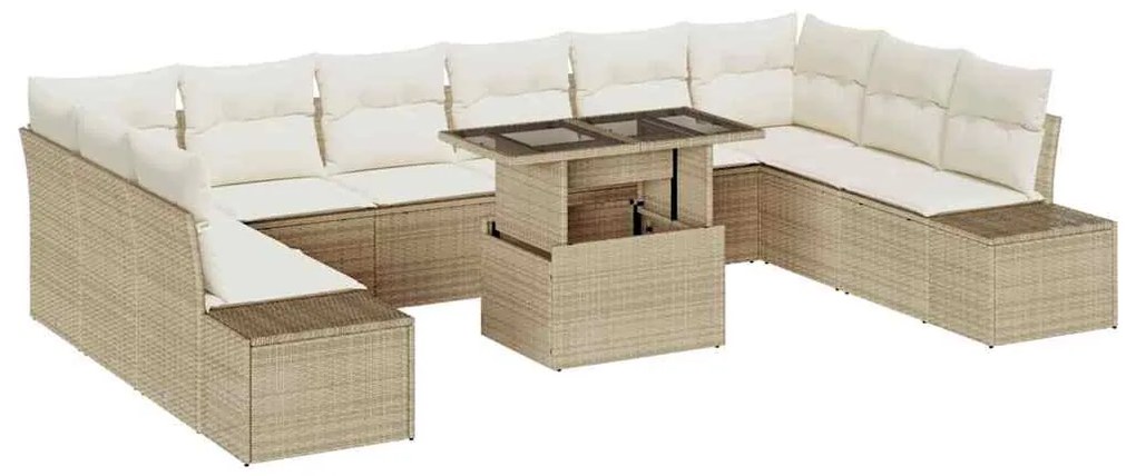 vidaXL Σετ Καναπέ Κήπου με αποθήκευση 11 pcs Μπεζ Πολυ ράταν