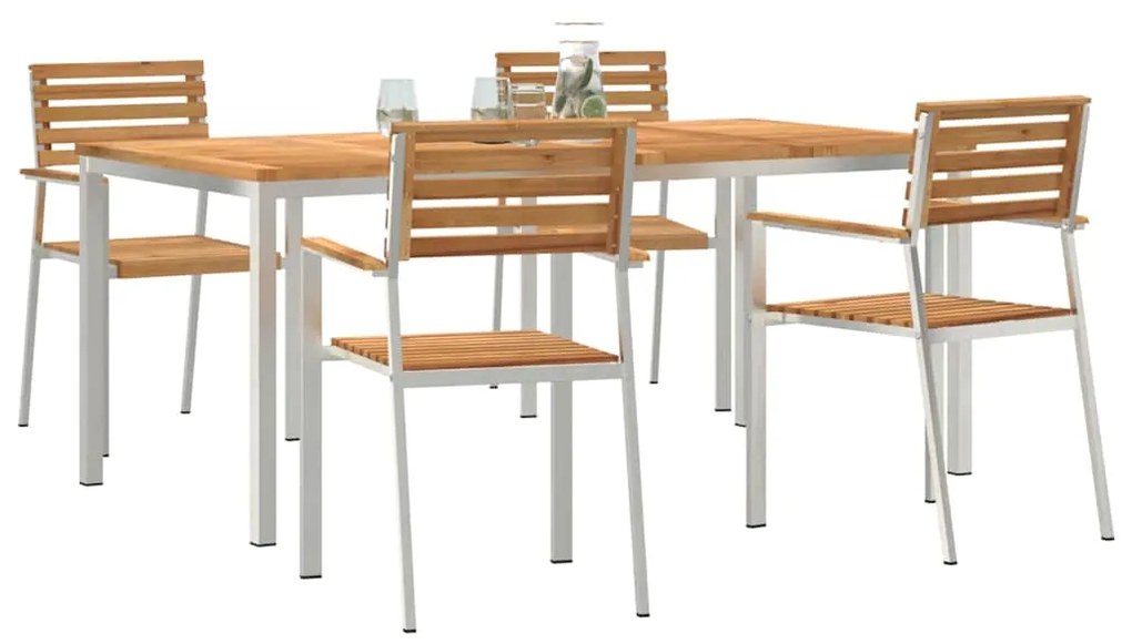 vidaXL Σέτ φαγητού για κήπο 5 pcs Καφέ Στερεό Ξύλο Τίκ