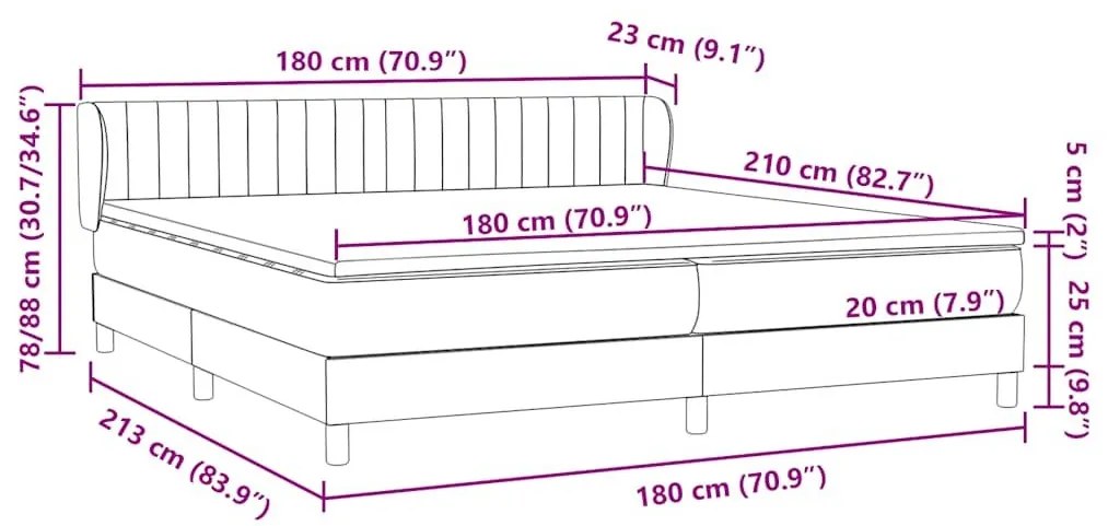 Box Spring κρεβάτι με στρώματα ανοιχτό γκρι 180x210 cm Velvet - Γκρι