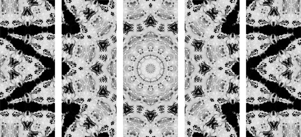 Ενδιαφέρουσα εικόνα 5 μερών Mandala σε ασπρόμαυρο - 200x100