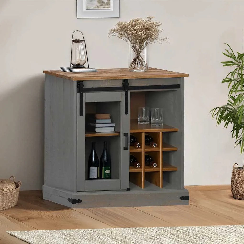 Sideboard HALDEN με συρόμενη πόρτα γκρι 80x40x80 cm μασίφ ξύλο
