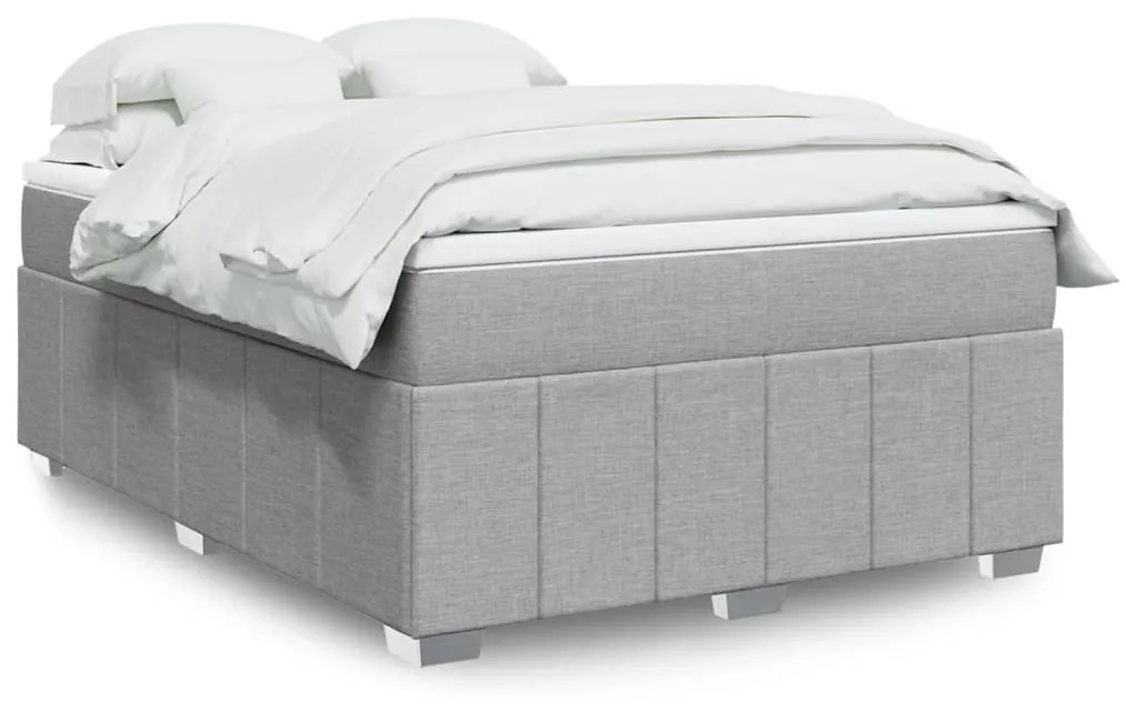 Κρεβάτι Boxspring με Στρώμα Ανοιχτό Γκρι 140x190 εκ. Υφασμάτινο