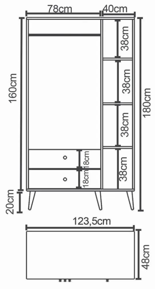 Ντουλάπα Τρίφυλλη ArteLibre AMARI Δρυς Μοριοσανίδα 123.5x48x180cm