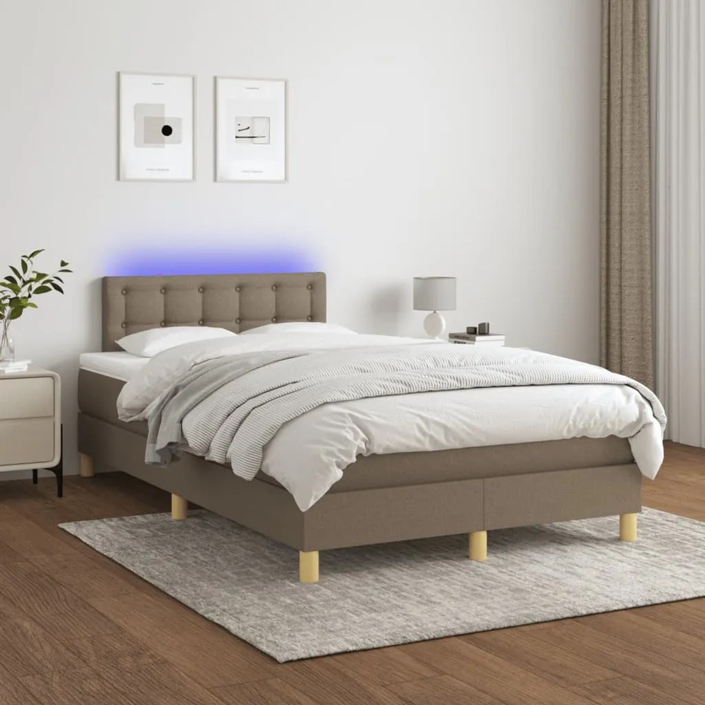 vidaXL Κρεβάτι Boxspring με Στρώμα & LED Taupe 120x190 εκ. Υφασμάτινο