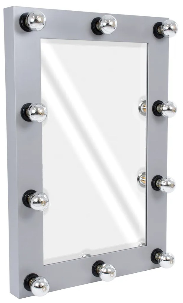 MIRROR-60x90-3 GloboStar® MAKEUP MIRROR-60x90-3 Μοντέρνος Καθρέπτης Μακιγιάζ με Πλαίσιο Φυσικού Ξύλου με Διακόπτη On/Off 10 x E27 AC220-240V - Μ60 x Π7 x Υ90cm - Γκρι Τσιμέντου
