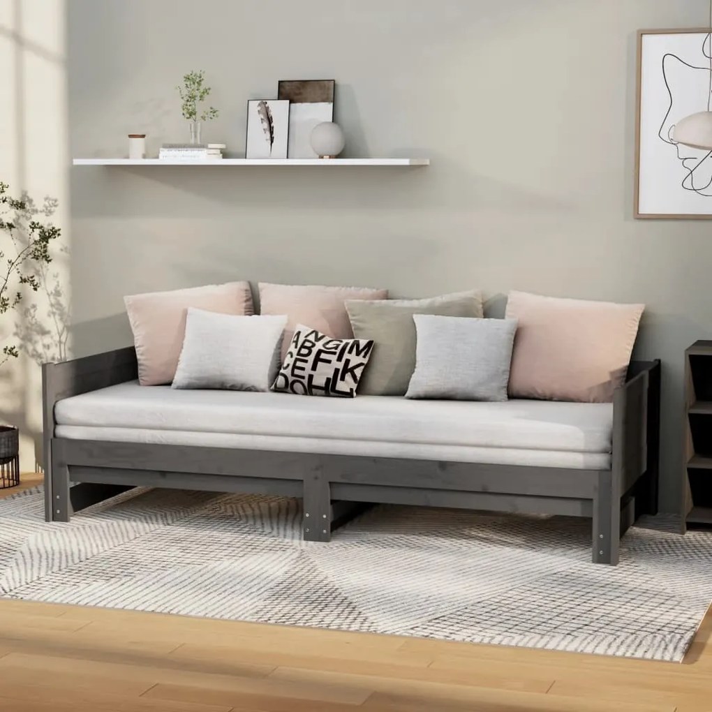 vidaXL Καναπές Κρεβάτι Συρόμενος Γκρι 2x(90x200) εκ. από Μασίφ Πεύκο