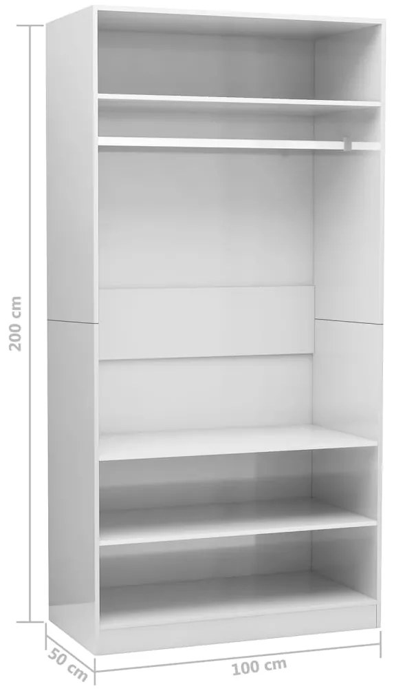 vidaXL Ντουλάπα Γυαλιστερό Λευκό 100 x 50 x 200 εκ. από Επεξ. Ξύλο