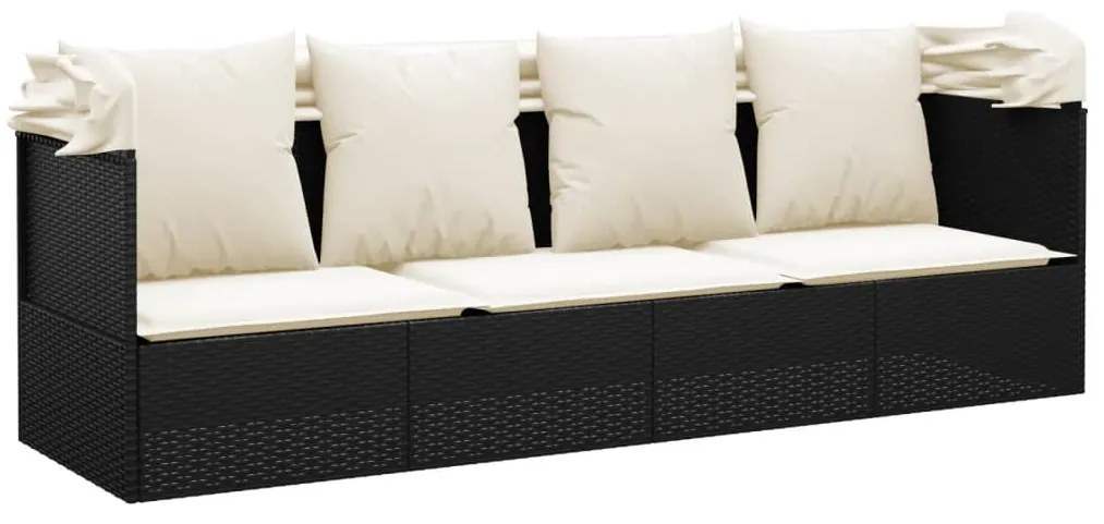vidaXL Καναπές Εξωτερικού Χώρου Μαύρο Συνθετικό Ρατάν Οροφή&amp;Μαξιλάρια
