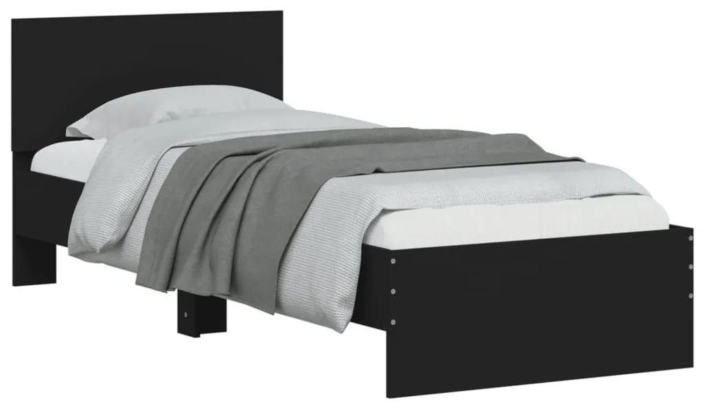 Πλαίσιο Κρεβατιού με Κεφαλάρι &amp; λυχνίες LED Μαύρο 75 x 190 εκ. - Μαύρο