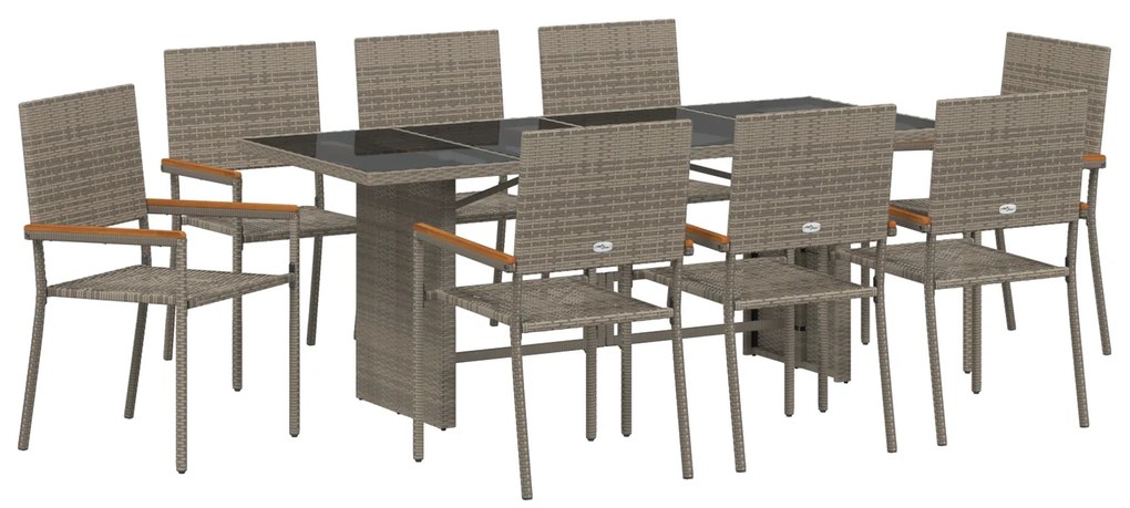 vidaXL 9 Τεμαχίων Σετ Κήπου με Γκρι Πολυ Rattan