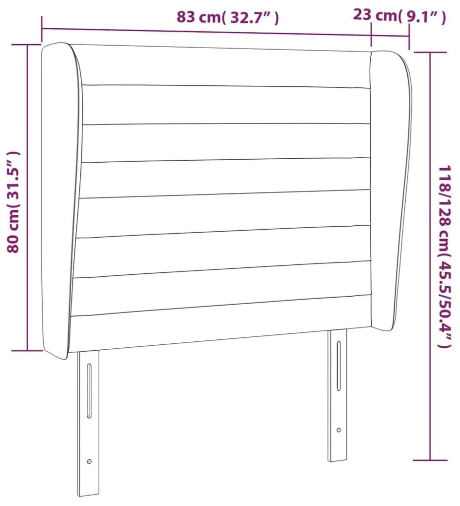 Κεφαλάρι με Πτερύγια Σκούρο Γκρι 83x23x118/128 εκ. Βελούδινο - Γκρι