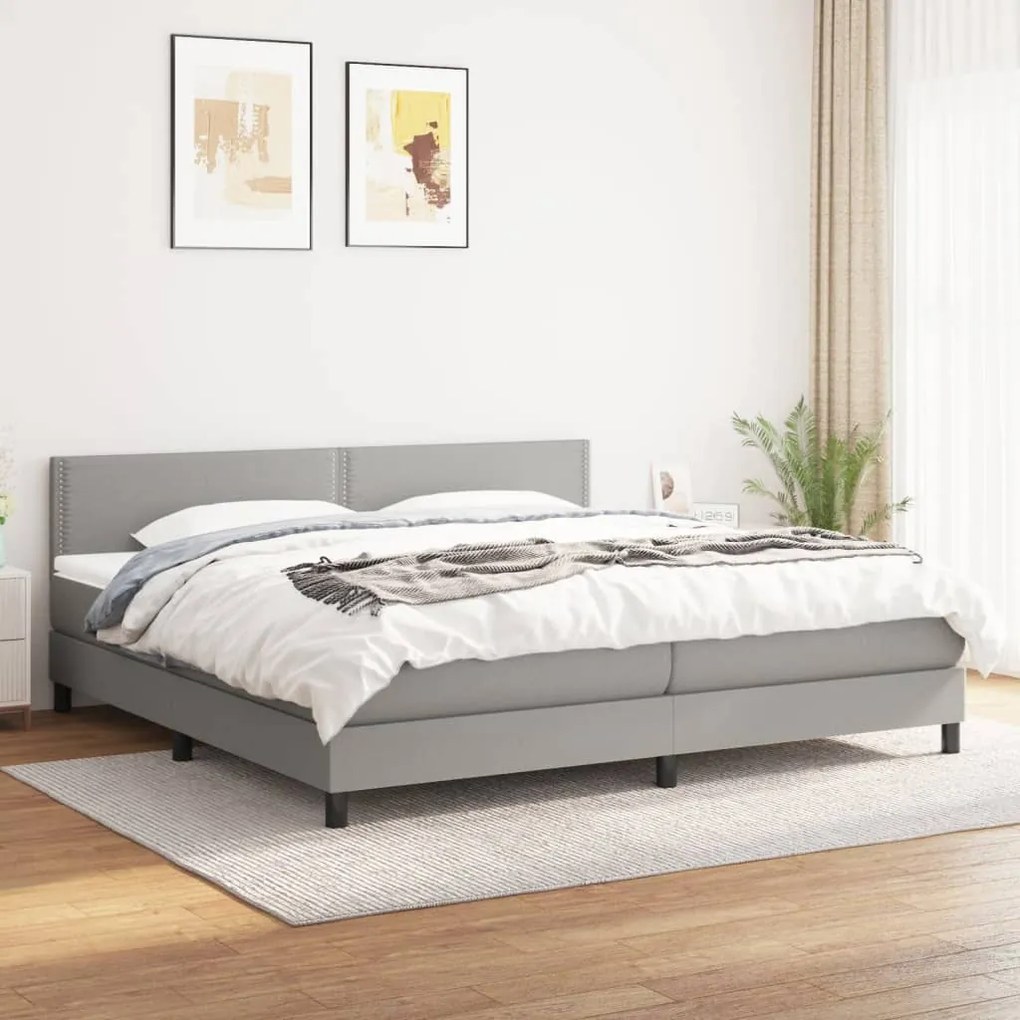 Κρεβάτι Boxspring με Στρώμα Ανοιχτό Γκρι 180x200 εκ. Υφασμάτινο