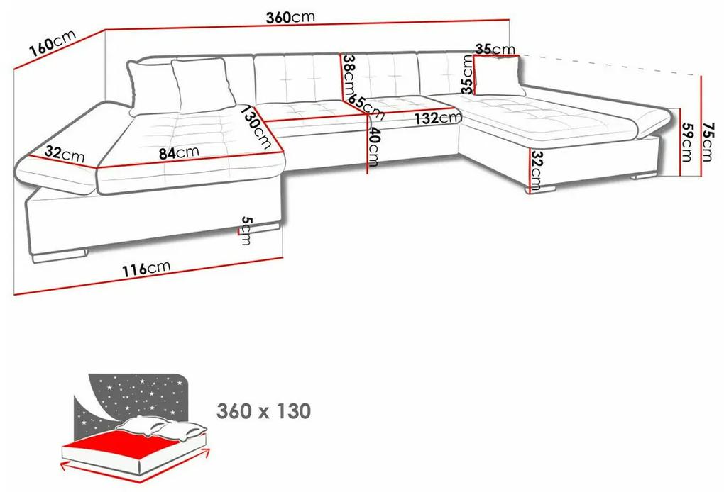 Γωνιακός Καναπές Comfivo 155, Λειτουργία ύπνου, Αποθηκευτικός χώρος, 360x160x75cm, 189 kg, Πόδια: Πλαστική ύλη | Epipla1.gr