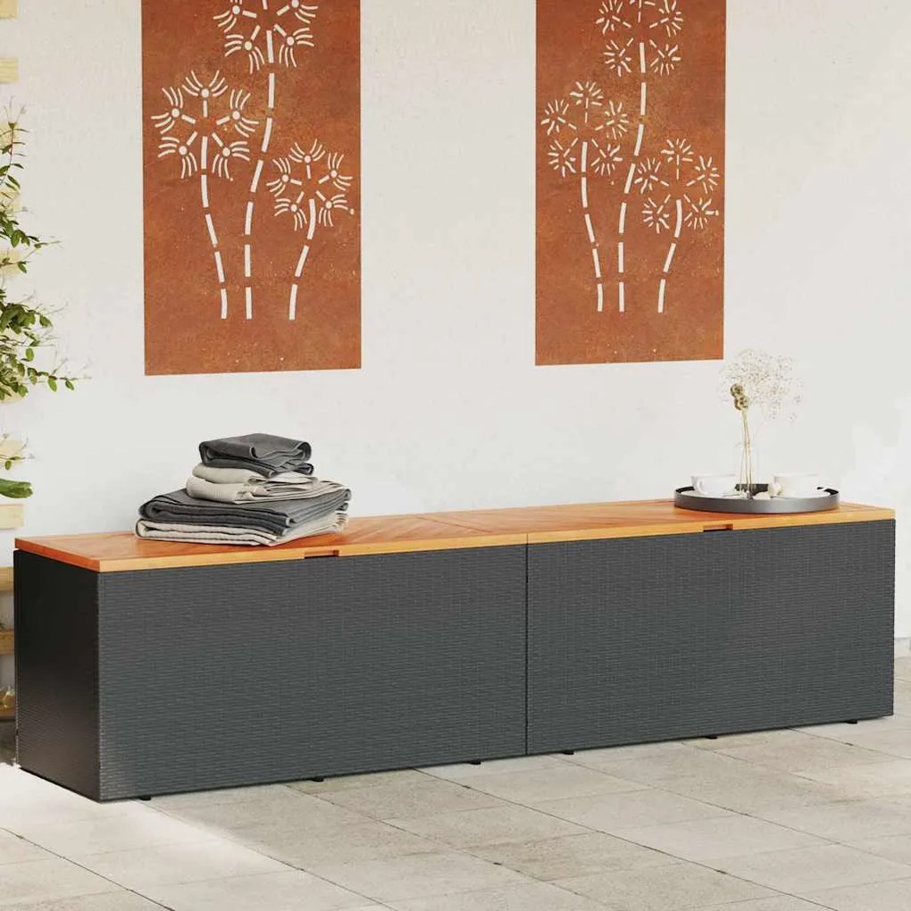 vidaXL Κουτί Αποθ. Κήπου Μαύρο 220x50x54 εκ. Συνθ. Ρατάν/Μασίφ Ακακία