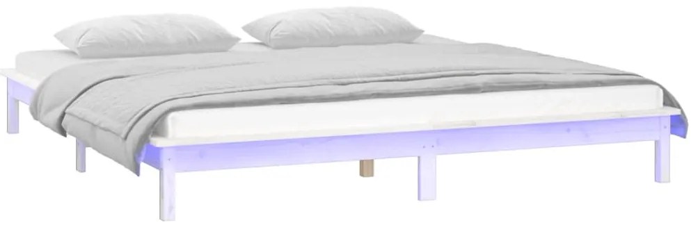 vidaXL Πλαίσιο Κρεβατιού με LED Λευκό 140 x 200 εκ. από Μασίφ Ξύλο
