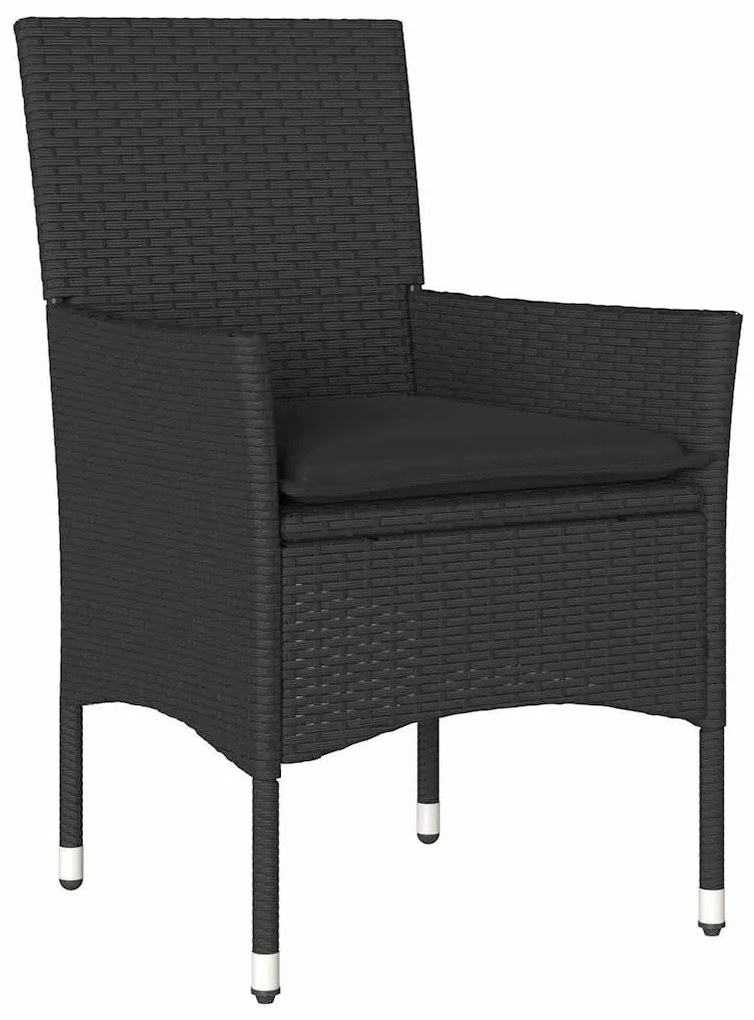 vidaXL Σέτ φαγητού για κήπο με μαξιλάρι 7 pcs Μαύρο συνθετικό ρατάν