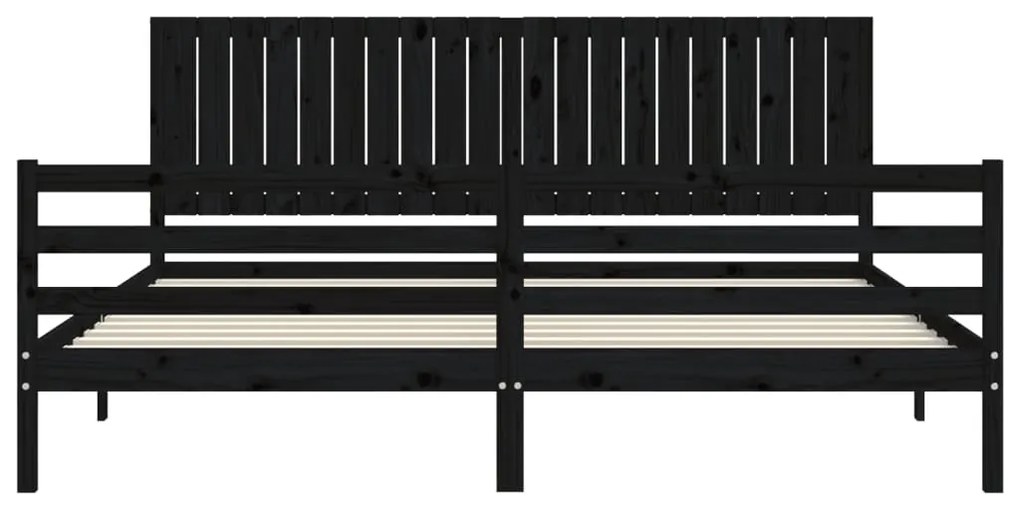 Πλαίσιο Κρεβατιού με Κεφαλάρι Μαύρο 200x200 εκ. Μασίφ Ξύλο - Μαύρο