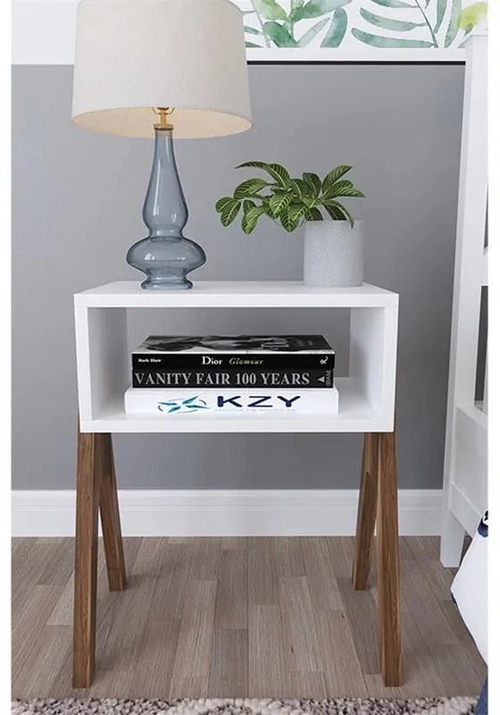 Κομοδίνο ORIGIN Λευκό - Καρυδί 45x30x56 εκ.