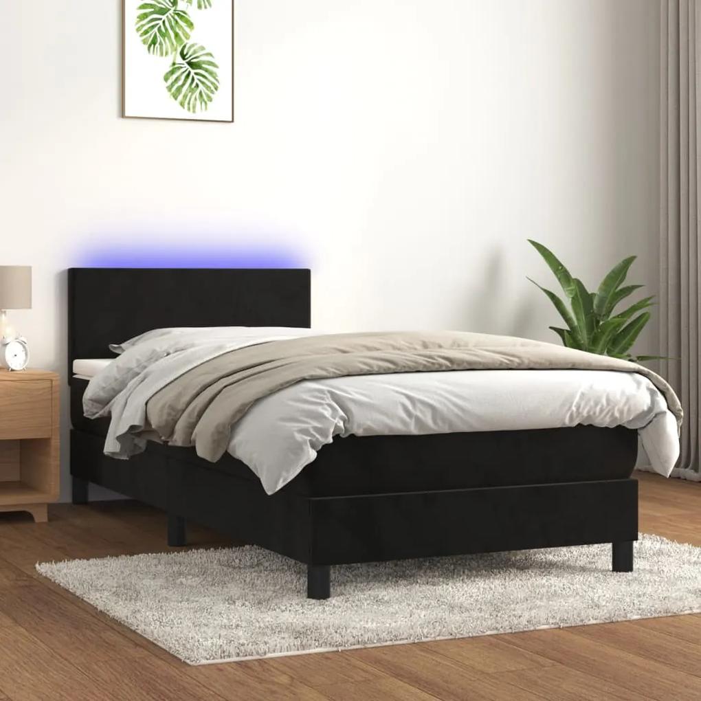 Κρεβάτι Boxspring με Στρώμα &amp; LED Μαύρο 100x200 εκ. Βελούδινο