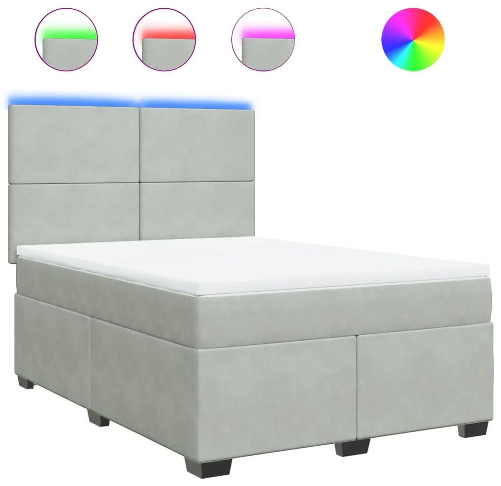 vidaXL Κρεβάτι Boxspring με Στρώμα Ανοιχτό Γκρι 160x200 εκ. Βελούδινο