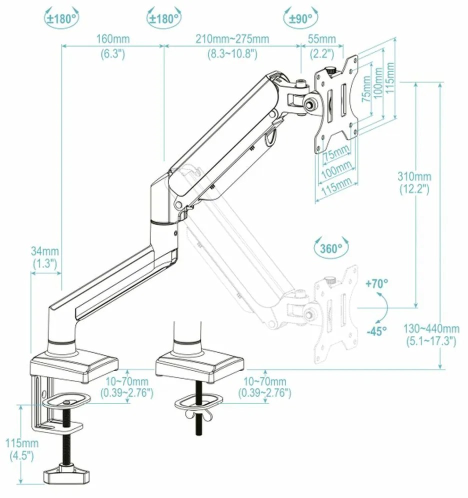 Βάση Τηλεόρασης TooQ DB1334TNR-B 34" 13"