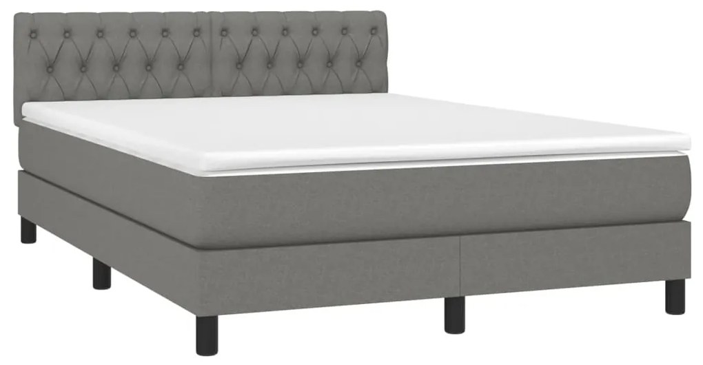 vidaXL Κρεβάτι Boxspring με Στρώμα & LED Σκ.Γκρι 140x200 εκ Υφασμάτινο