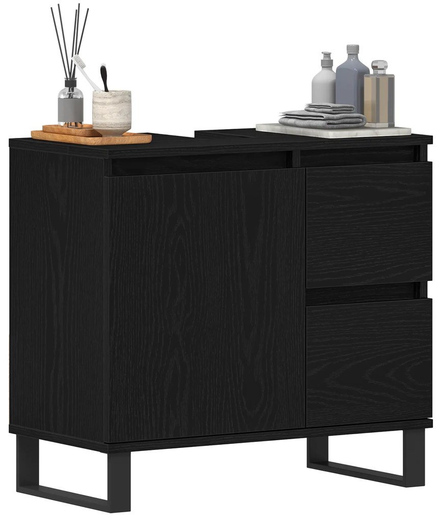 vidaXL Ντουλάπι Λεκάνης Μπάνιου Μαύρη Δρυς 65x33x60 εκ Επεξεργασμένο ξύλο