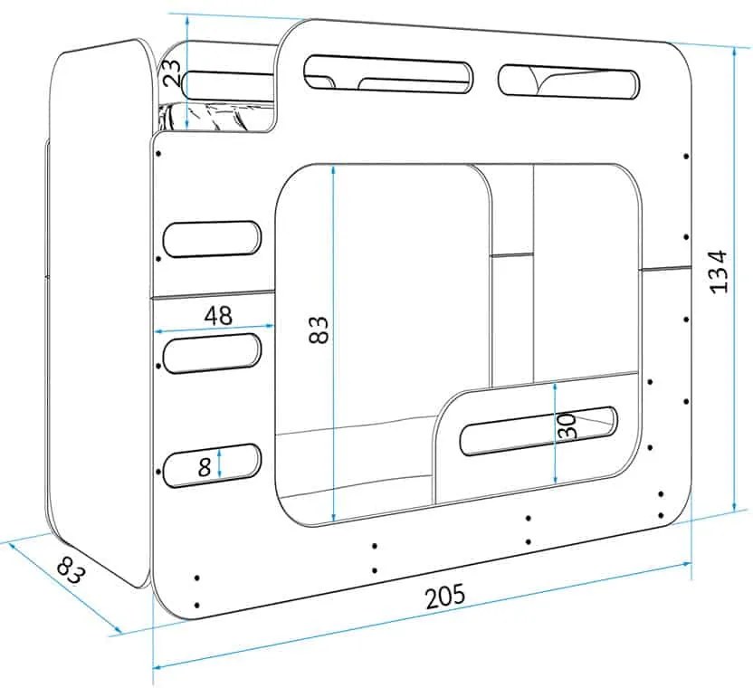 Κουκέτα  Steps Double  White  80×200cm με 2 Στρώματα