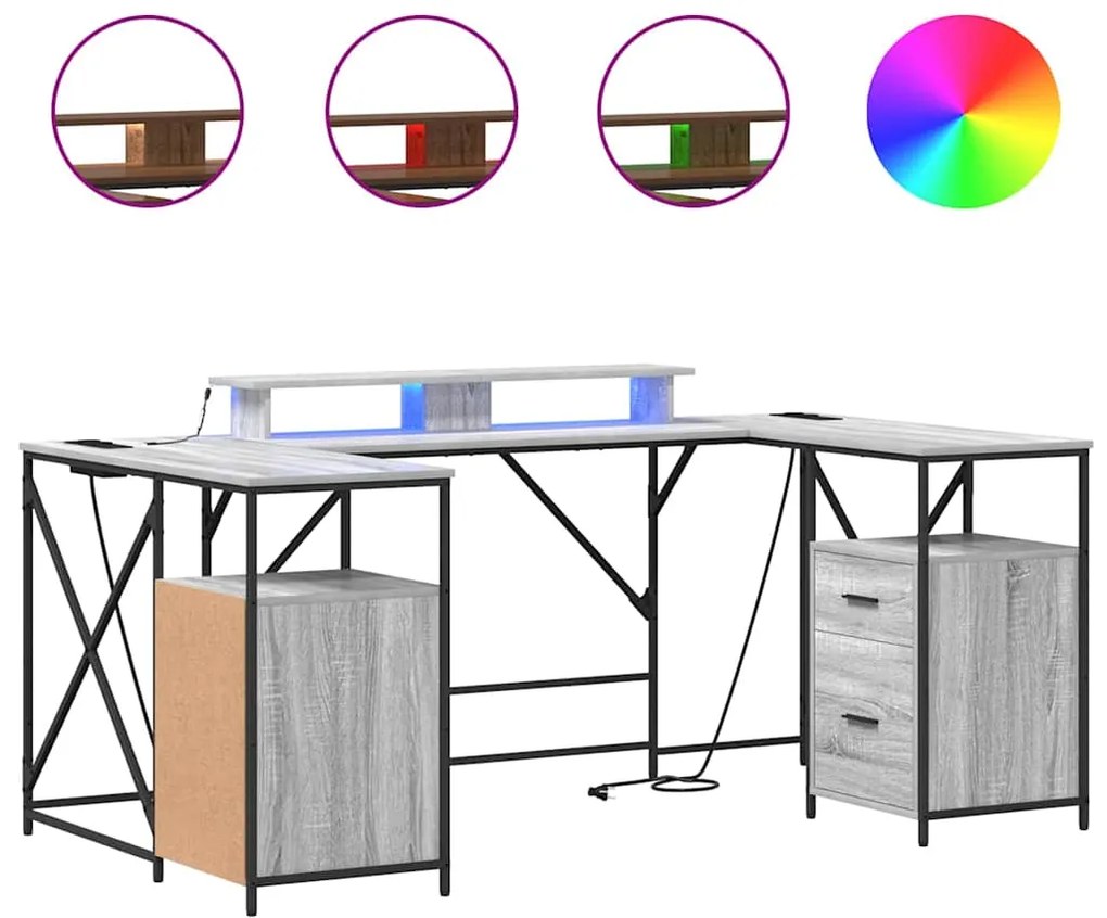 vidaXL Γραφείο Γκρίζο Σονομα 182 x 101 x 87,5 εκ Επεξεργασμένο ξύλο