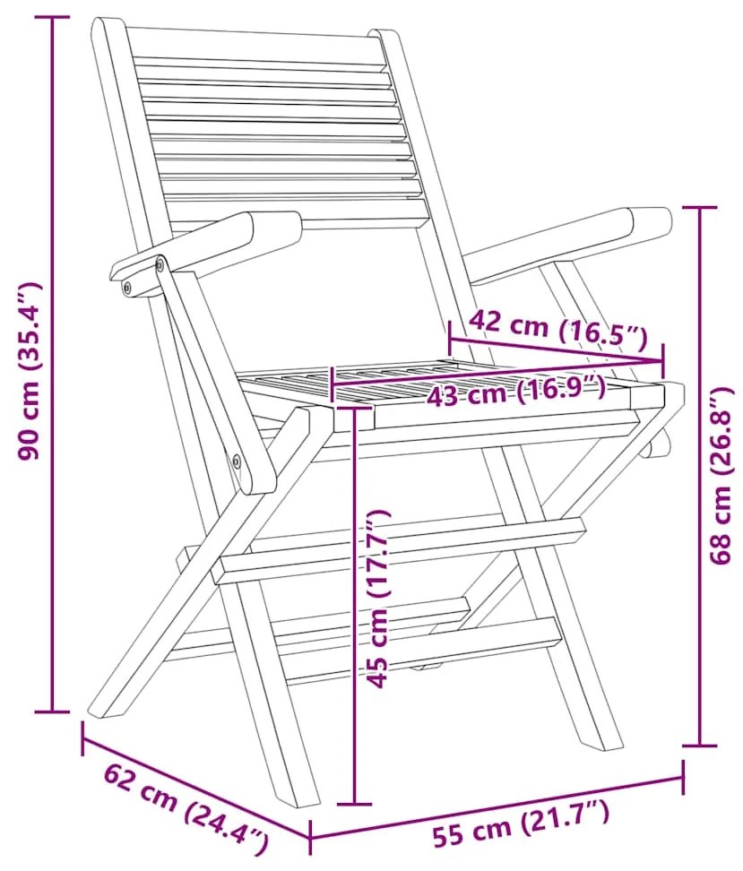 vidaXL Καρέκλες Κήπου Πτυσσόμενες 6 τεμ. 55x62x90 εκ. Μασίφ Ξύλο Teak