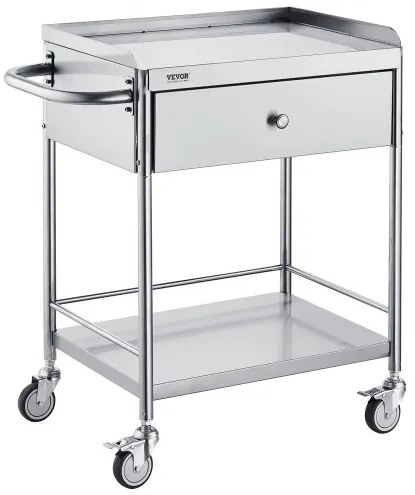 VEVOR Medical Cart, 2 Layers Stainless Steel Cart 220 lbs Weight Capacity, Lab Utility Cart with 360° Silent Wheels and a Drawer for Lab, Clinic, Kitchen, Salon