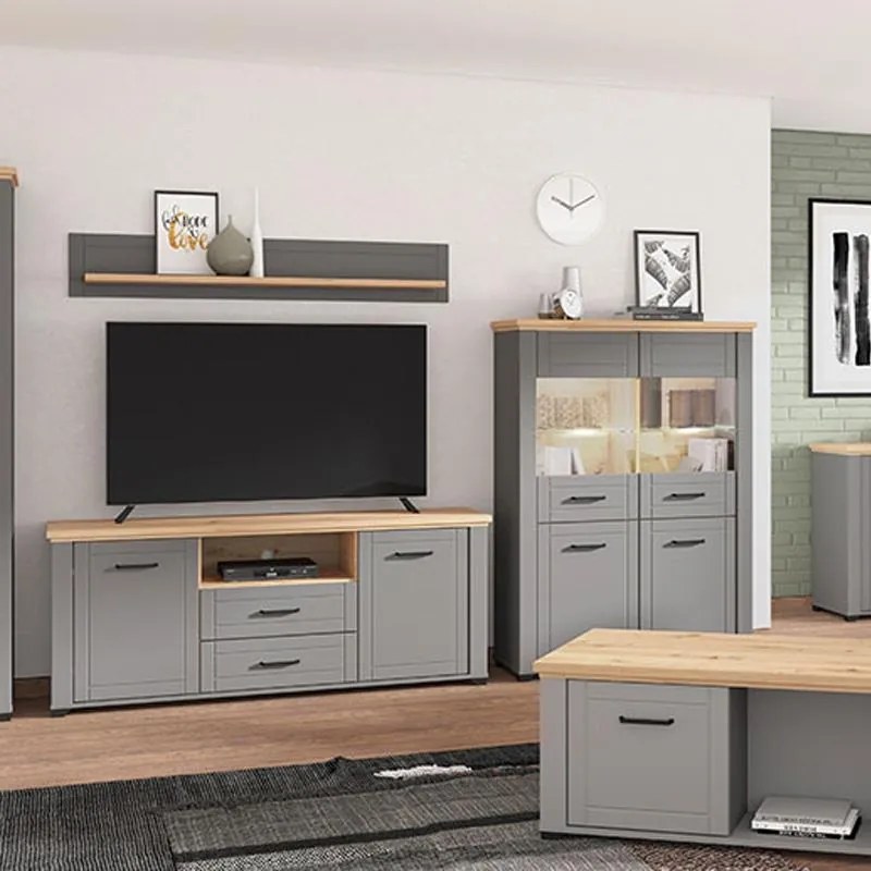 Βιτρίνα Valencia 2K VS2 Γκρί Γραφίτης - Artisan Oak - Γκρί Μάτ 103,5x41x143 εκ. 103.5x41x143 εκ.