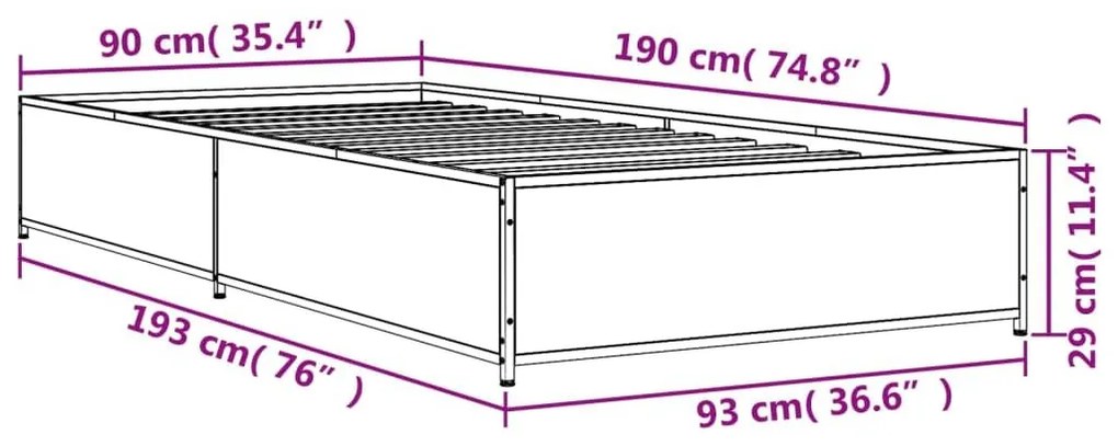 Πλαίσιο Κρεβατιού Μαύρο 90 x 190 εκ. Επεξ. Ξύλο &amp; Μέταλλο - Μαύρο