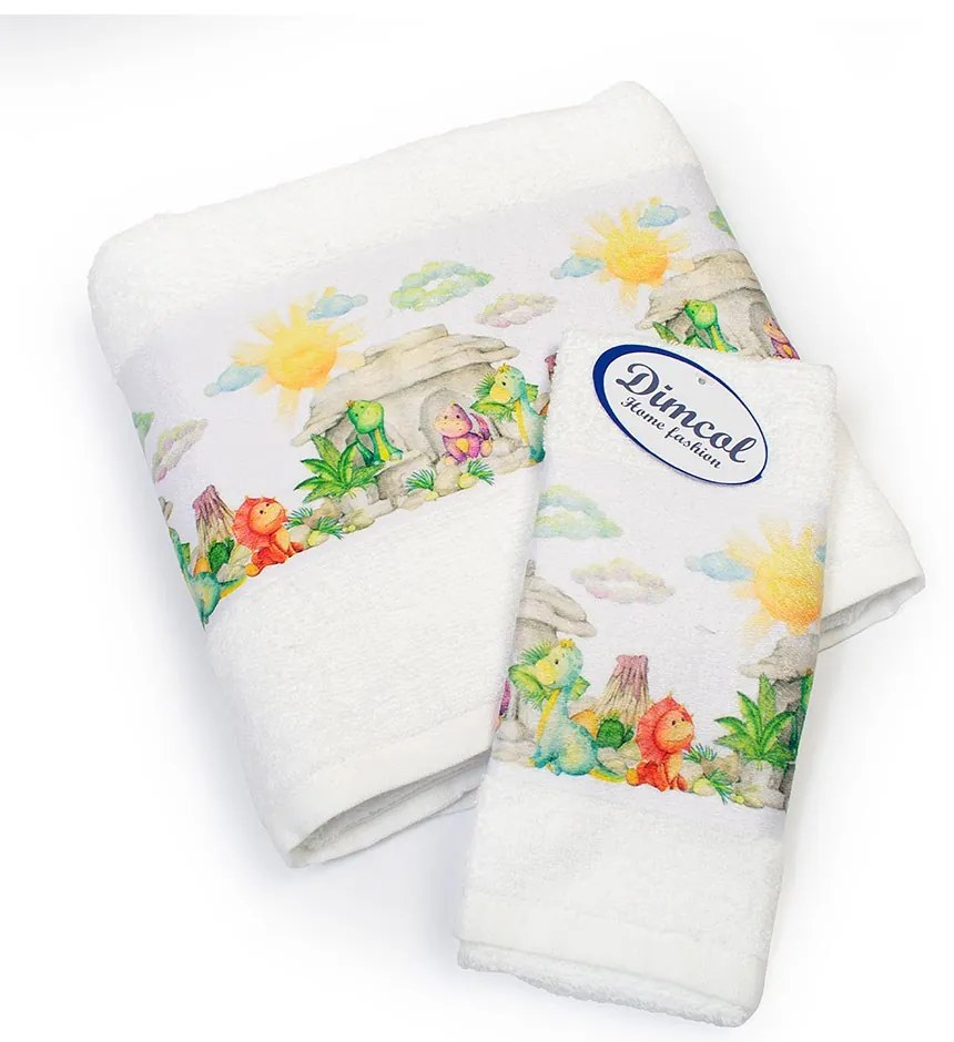 Πετσέτες Βρεφικές Dinosaurs 311 (Σετ 2τμχ) White DimCol Towels Set 70x140cm 100% Βαμβάκι