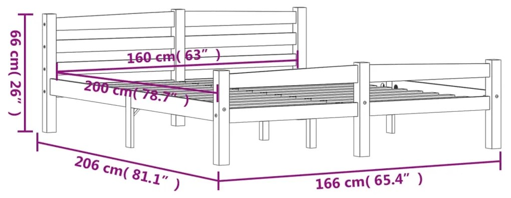 vidaXL Πλαίσιο Κρεβατιού Καφέ Μελί 160 x 200 εκ. από Μασίφ Ξύλο Πεύκου